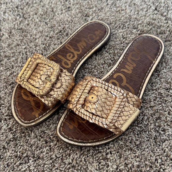 Sam Edelman Metallic Woven Slide Sandals - Picture 1 of 2